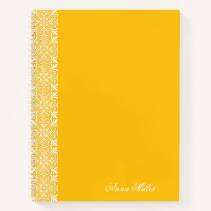 Custom Name white vector Pattern Gold Notebook