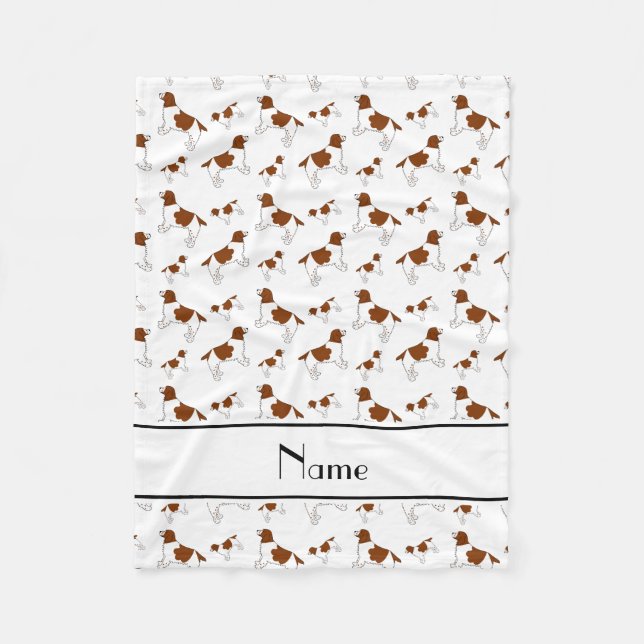 Custom name white Welsh Springer Spaniel dogs Fleece Blanket (Front)