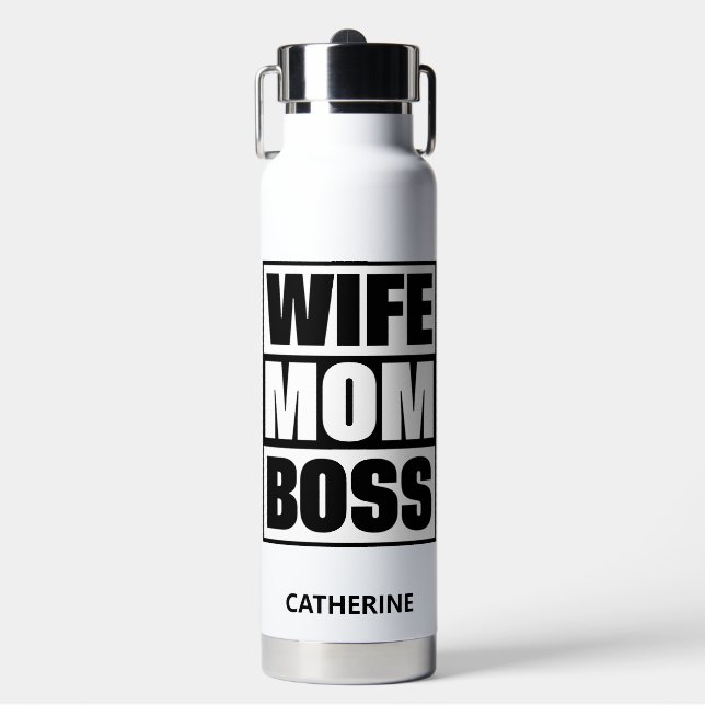 Custom Name Wife - Mom - Boss Water Bottle (Front)