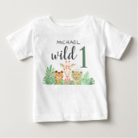 Custom Name Wild One Jungle Animals Greenery 