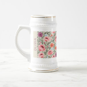 Custom Name Wildflower Floral Cottagecore Personal Beer Stein