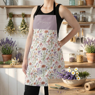 Custom Name wildflowers boho garden bow pattern Apron