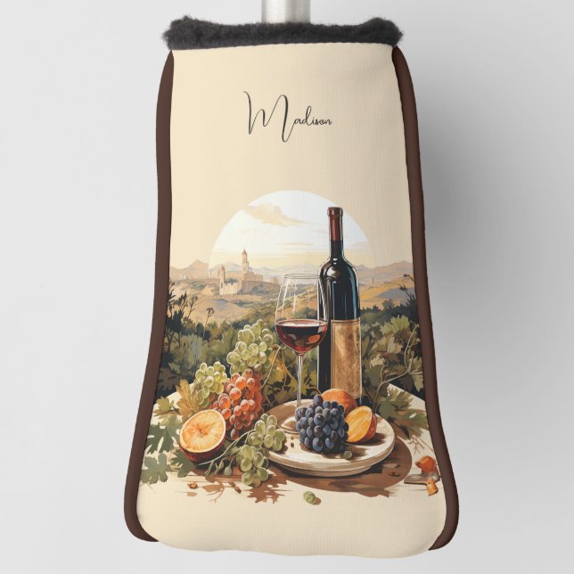 Custom Name Wine Lover's Golf Head Cover (Rotate 90)