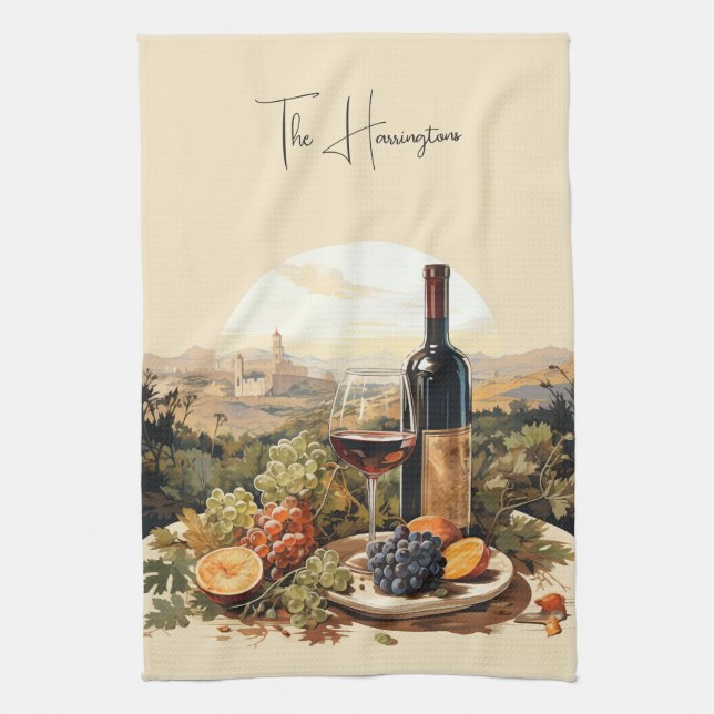Custom Name Wine Lover's Kitchen Towel (Vertical)
