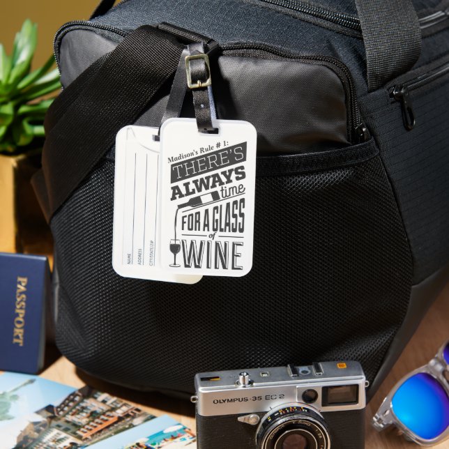Custom name Wine Quote Luggage Tag (Front & Back)