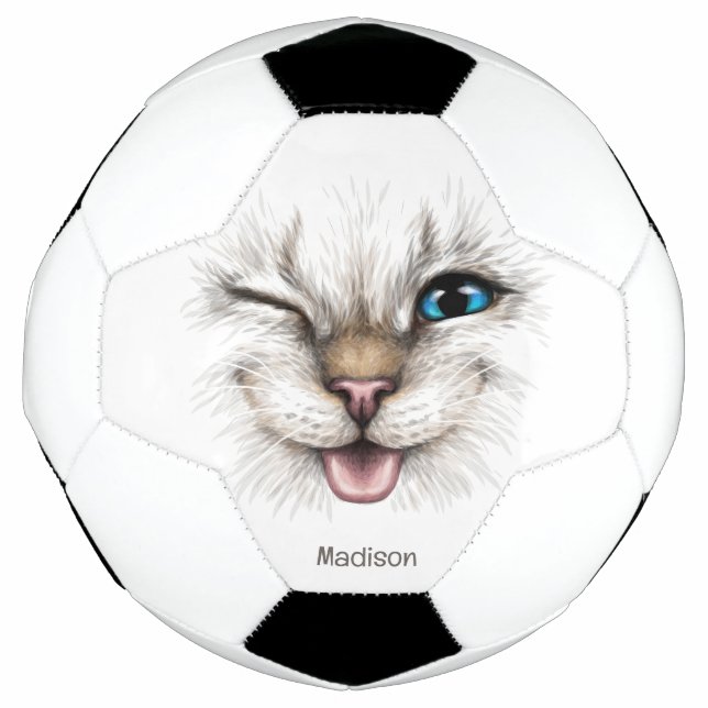Custom Name Winking Cat Soccer Ball (Front)