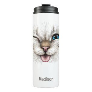 Custom Name Winking Cat Thermal Tumbler