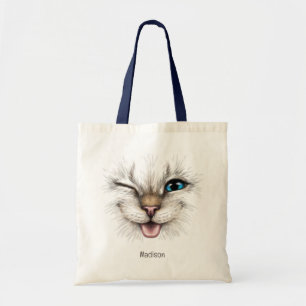 Custom Name Winking Cat Tote Bag