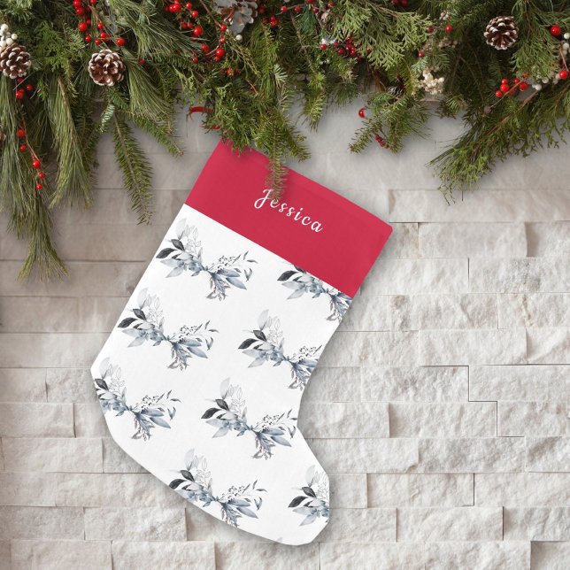 Custom Name Winter Foliage Pattern Christmas Small Christmas Stocking (Creator Uploaded)