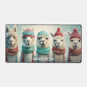 Custom Name Winter Llamas Desk Mat