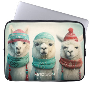 Custom Name Winter Llamas Laptop Sleeve