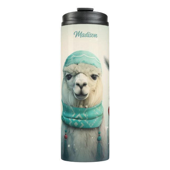 Custom Name Winter Llamas Thermal Tumbler (Front)