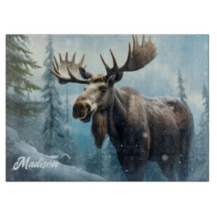 Custom Name Winter Moose Cutting Board