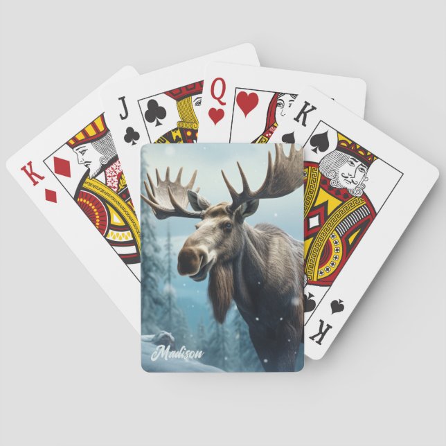 Custom Name Winter Moose Playing Cards (Back)