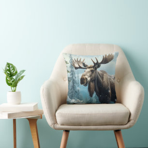 Custom Name Winter Moose Throw Pillow
