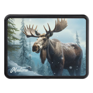 Custom Name Winter Moose Trailer Hitch Cover