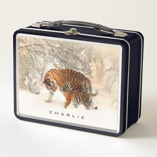 Custom name Winter Tigers Metal Lunch Box (Front)