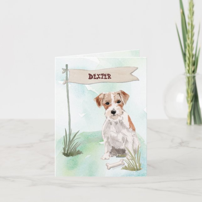 Custom Name Wire Haired Jack Russell Congrats Note Card (Front)