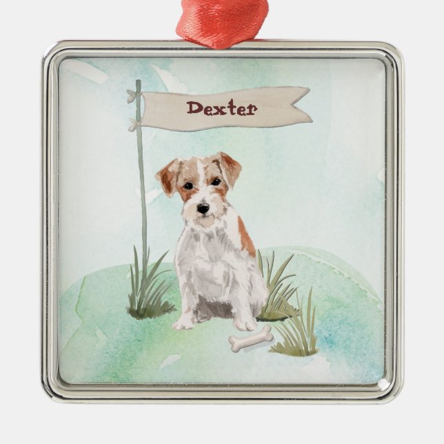 Custom Name Wire Haired Jack Russell Pet Dog Metal Ornament (Front)
