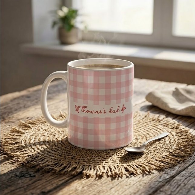 Custom Name with Cute Gingham Pattern Mug for Dad (Creator Uploaded)