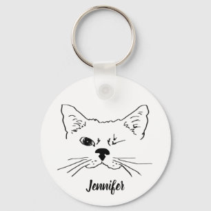Custom Name with Cute Winking Cat Keychain