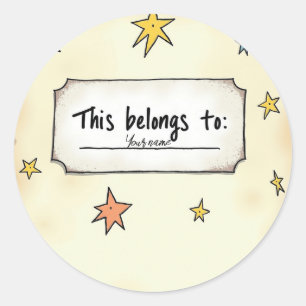 Custom Name with Doodle Stars Classic Round Sticker