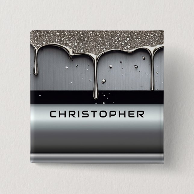 Custom Name With Dripping Liquid Metal 2 Inch Square Button (Front)