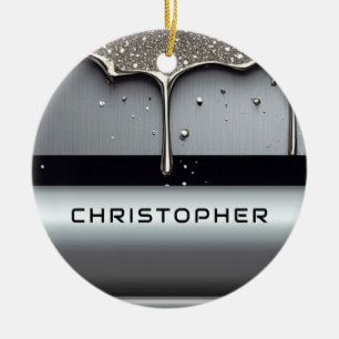 Custom Name With Dripping Liquid Metal Ceramic Ornament