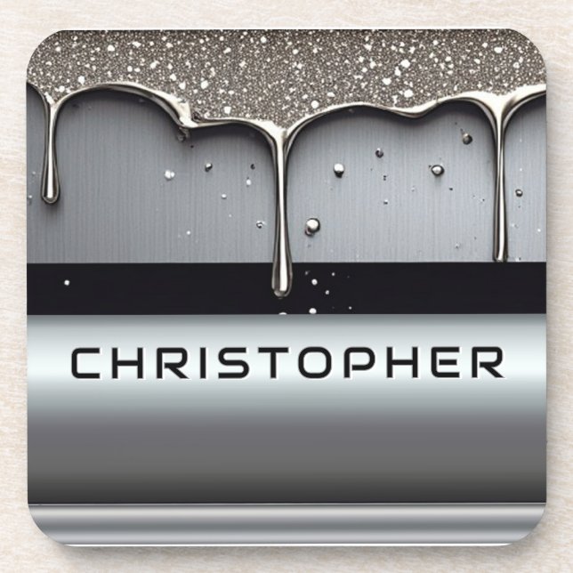 Custom Name With Dripping Liquid Metal Coaster (Front)