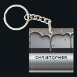 Custom Name With Dripping Liquid Metal Keychain<br><div class="desc">Polished chrome nameplate reading NAME with dripping liquid metal and strong reflective highlights. Embossed 3D typography on a sleek dark background evokes luxury,  modern branding,  industrial design and custom identity.</div>