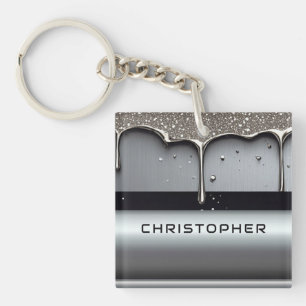 Custom Name With Dripping Liquid Metal Keychain