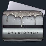 Custom Name With Dripping Liquid Metal Laptop Sleeve<br><div class="desc">Polished chrome nameplate reading NAME with dripping liquid metal and strong reflective highlights. Embossed 3D typography on a sleek dark background evokes luxury, modern branding, industrial design and custom identity.</div>