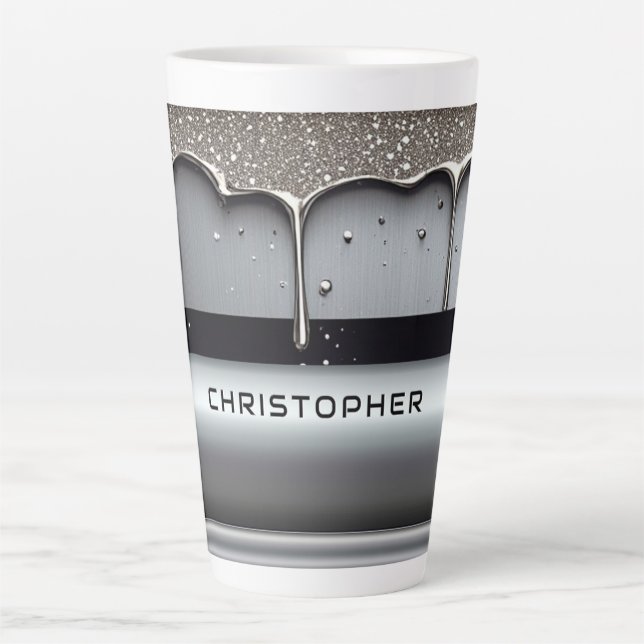 Custom Name With Dripping Liquid Metal Latte Mug (Front)