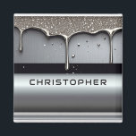 Custom Name With Dripping Liquid Metal Magnet<br><div class="desc">Polished chrome nameplate reading NAME with dripping liquid metal and strong reflective highlights. Embossed 3D typography on a sleek dark background evokes luxury,  modern branding,  industrial design and custom identity.</div>