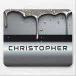 Custom Name With Dripping Liquid Metal Mouse Pad<br><div class="desc">Polished chrome nameplate reading NAME with dripping liquid metal and strong reflective highlights. Embossed 3D typography on a sleek dark background evokes luxury,  modern branding,  industrial design and custom identity.</div>