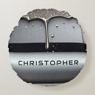 Custom Name With Dripping Liquid Metal Round Pillow