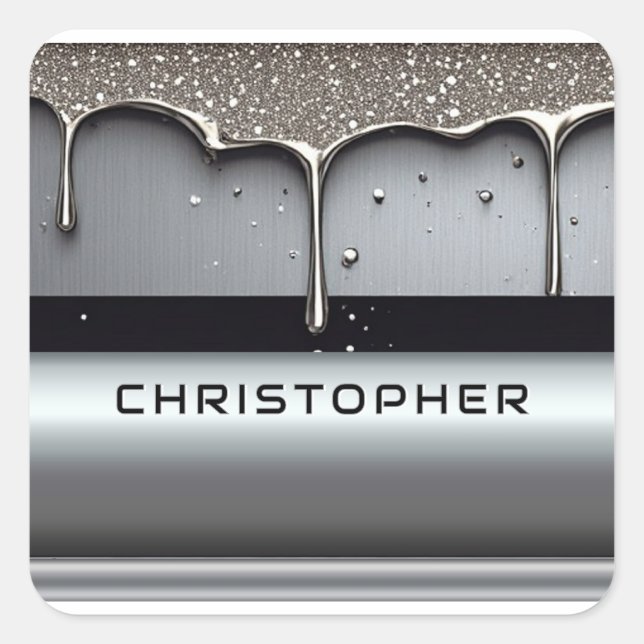 Custom Name With Dripping Liquid Metal Square Sticker (Front)