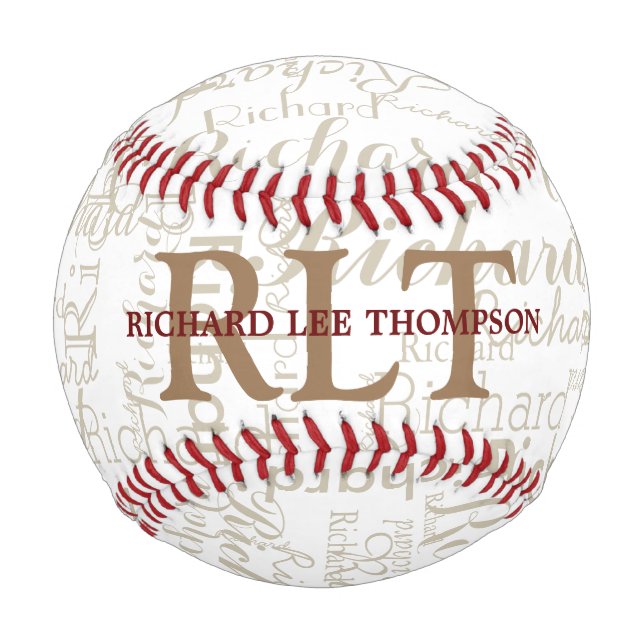 Custom Name with Initials Personalized Monogram Baseball (Front)