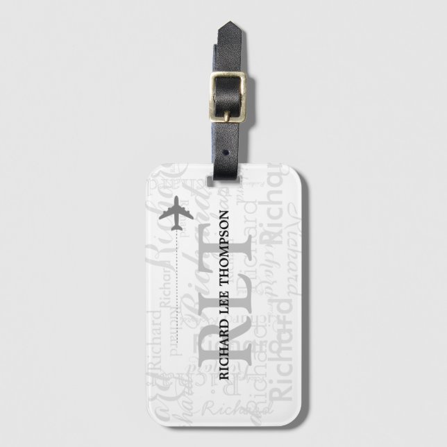 custom name with initials personalized monogram  luggage tag (Front Vertical)