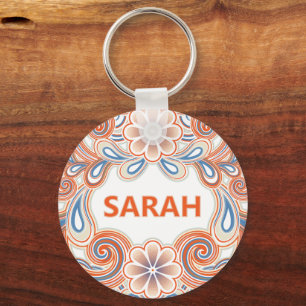 Custom name with orange swirls keychain