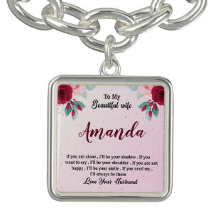 Custom Name with Red Rose Message for Wife Bracelet