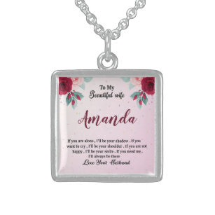 Custom Name with Red Rose Message for Wife Sterling Silver Necklace