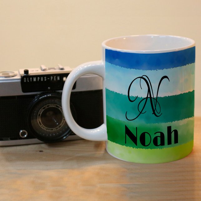  Custom Name with Watercolor Rainbow Stripes Coffee Mug (Creator Uploaded)