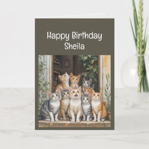 Custom Name Women Birthday Funny Cat Card