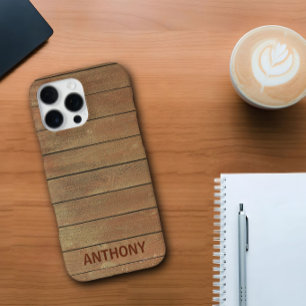 Custom Name Wood Plank Rustic Personalized Trendy iPhone 16 Pro Max Case
