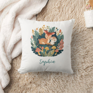 Custom Name Woodland Fawn Floral Nursery Pillow
