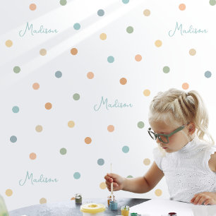 Custom Name Words Kids Pastel Polka Dot White Wallpaper