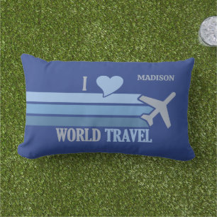 Custom Name World Travel Lumbar Pillow