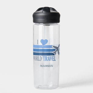 Custom Name World Travel Water Bottle