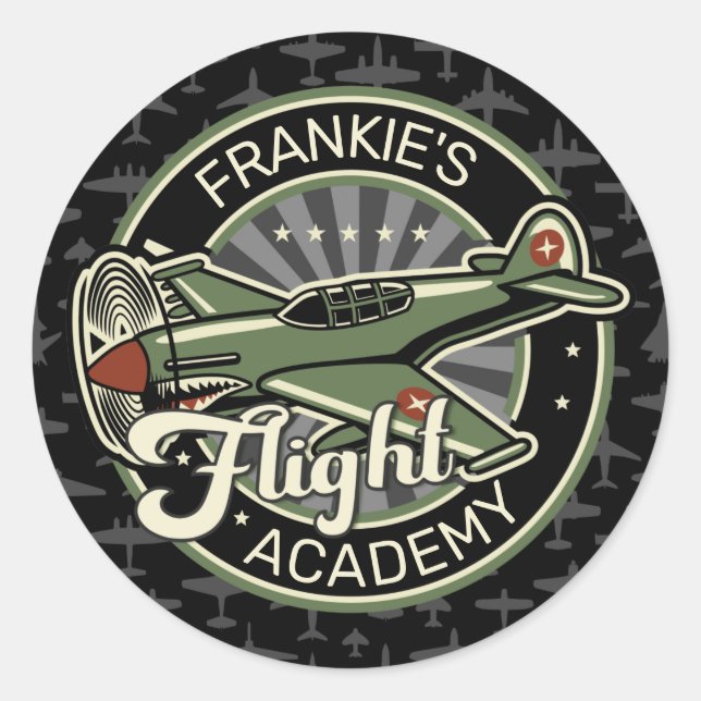 Custom NAME WWII Military Fighter War Plane Retro Classic Round Sticker (Front)